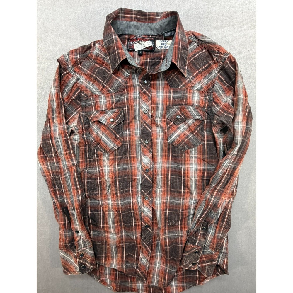 Rock and Roll Cowboy Pearl Snap Shirt Button Up Plaid Western Size Medium Men